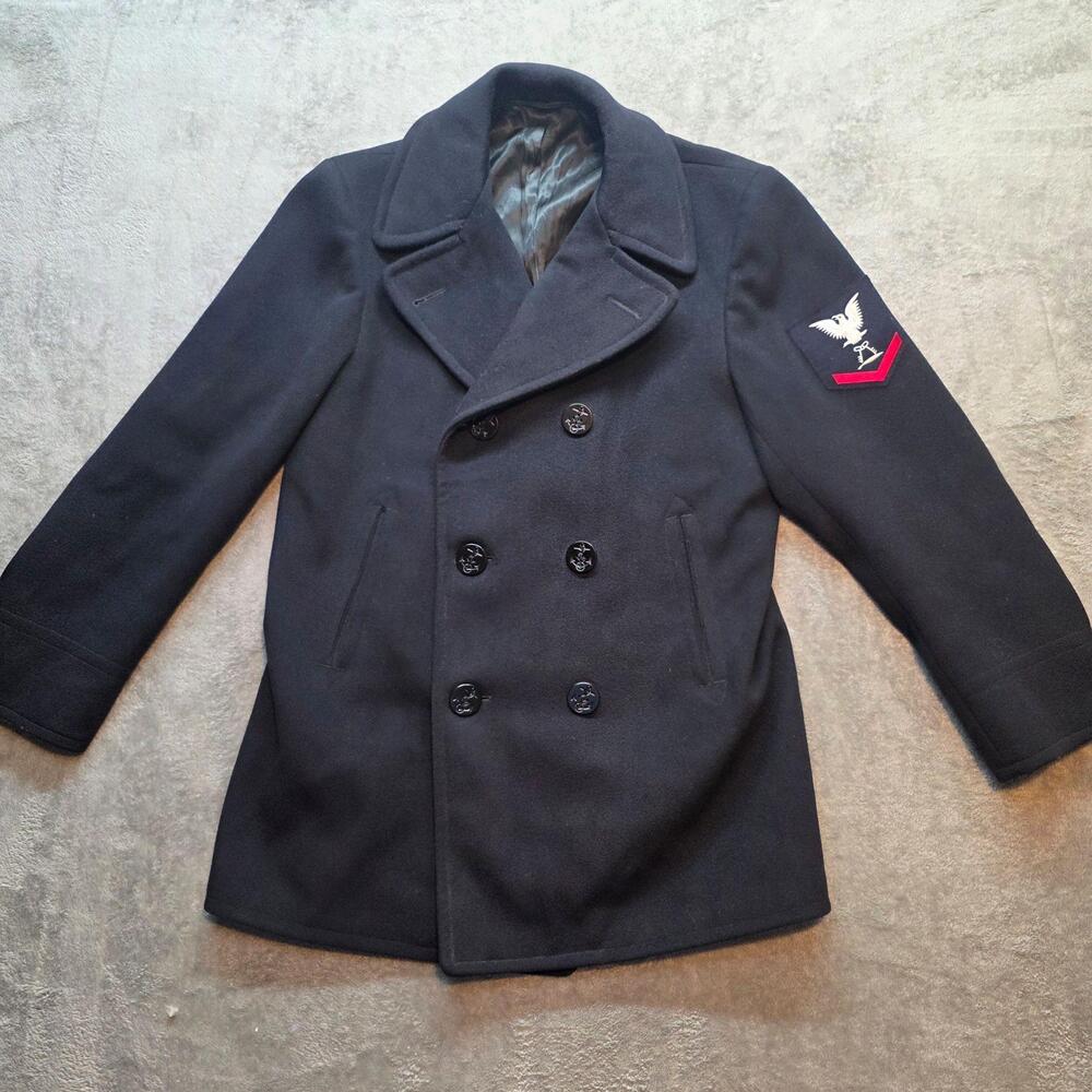 Vintage US Navy Pea Coat Mens 40 Blue Wool Double Breasted Nautical Lined